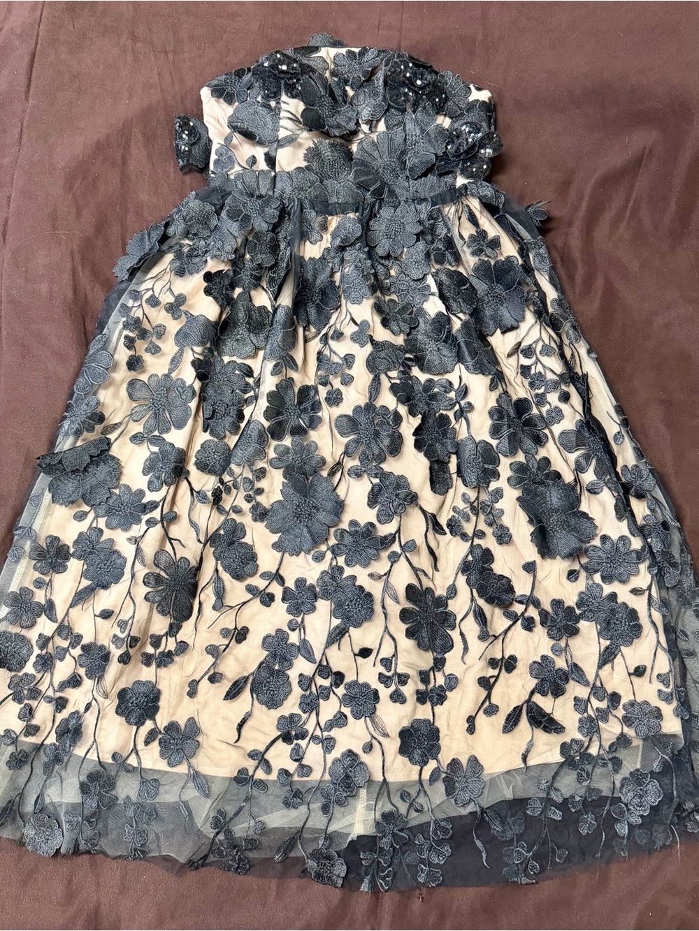 Women’s Black Floral Lace Overlay Party Dress